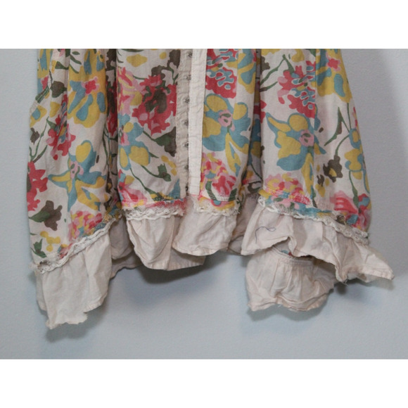 Free People Pintuck Ruffle Sheer Floral Sleeveless Swing Tunic Top Pockets Small - Picture 7 of 16